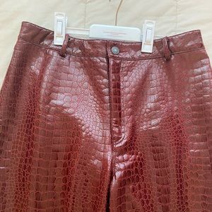 Leather crocodile print pants